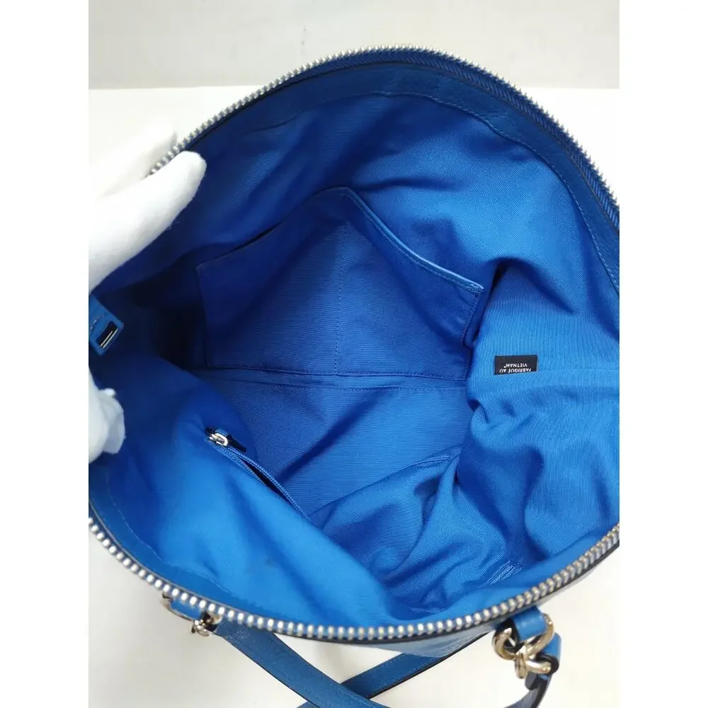 Coach Blue Leather Double Handles Zipper Closure Satchel Shoulder Bag